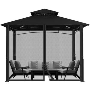 ele ELEOPTION Universal 12ftx 12ft Gazebo Replacement Mosquito Netting, Black 4-Panel Netting Walls with Double Zippers for Patio (Mosquito Net Only)