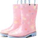 DREAM PAIRS Kids Rain Boots Cute Lightweight Waterproof with Pull-on Handles for Girls & Boys Toddler Outdoor Play (Pink)