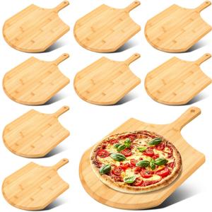 Gerrii 9 Pcs Wooden Pizza Peel 15.75 Inches Bamboo Pizza Peel Cutting Board pie Platters Paddle Spatula with Handle for Baking Oven Vegetables Fruits Cheese Board Homemade Kitchen Accessory