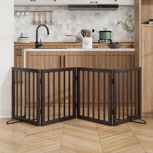 Wooden Dog Gate Freestanding Foldable 4 Panel Pet Gates Extra Wide Dog Gates for Indoor Doorways Stairs 24in Height Support Feet Included (Espresso)