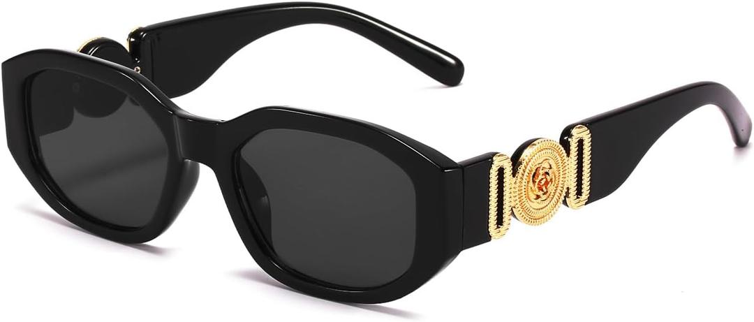 BUTABY Rectangle Sunglasses for Women Retro Driving Glasses 90s Vintage Fashion Irregular Frame UV400 Protection (Black Frame Grey Lens)