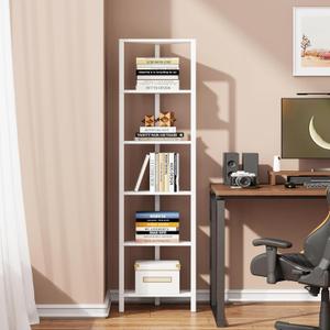 TUTOTAK 6-Tier Corner Bookshelf,Corner Shelf for Small Space, Narrow Display Corner Shelf Stand with Storage Rack, for Living Room, Bedroom, White BS05BW006