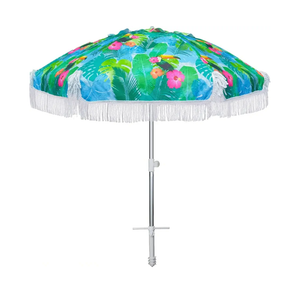 AMMSUN 6.5ft Heavy Duty HIGH Wind fringe Beach Umbrella with sand anchor Vent Tilt Portable Sun Shelter UPF 50+ Windproof Outdoor Sunshade Umbrellas Carry Bag for Patio Garden Pool Backyard Sports