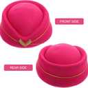 Pink Felt Stewardess Hat Flight Attendant Cap with for Women Costume Party Cosplay Performance