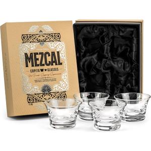 Mezcal and Spirits Sipping Glasses | Tequila Tasting Collection | Set of 4 | 5 oz Crystal Tasting and Drinking Glassware Copitas for Joven, Reposado, Anejo Mezcals | Stemless Liquor Sippers