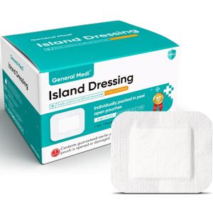 General Medi Sterile Island Dressing Bordered Gauze  100 Count, 2.4" x 2.75" Gauze Pads, Wound Care Pad with Adhesive Border - Sterile, Soft & Highly Absorbent Medical Grade Dressing Pad