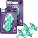 Philips Avent Soothie Orthodontic Baby Pacifiers, 100% Silicone Pacifiers, One Piece, BPA-Free, for Babies 0-3 Months, Green, Pack of 4, Model SCF190/41