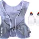 AONIJIE Men Women Ultralight Running Vest Pack Reflective Breathable Hydration Backpack for Hiking Camping Marathon Cycling Race (Gray- with 2 pcs 250ml Bottles)