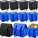 10 Pcs Large Insulated Grocery Bags, Insulated Shopping Bags For Groceries, Reusable Cooler Tote Bag with Zippered Top for Hot Cold Food Carrier,Travel(13 x 12 x 7 inches,Black and Blue)