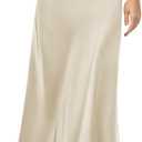 Women's Satin Silky High Waist Maxi Skirt Elegant Elastic Waistband A Line Long Skirts Champagne 