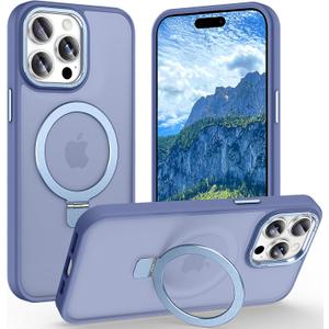 Magnetic for iPhone 15 Pro Max Case with Ring Stand, [10 FT Drop Protection] [Velvety Touch] Slim Translucent Matte Back Shockproof Phone Case for iPhone 15 Pro Max 6.7'', Sierra Blue
