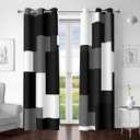 Black Grey 100% Blackout Curtains for Bedroom 84 inch Length 2 Panels Set White Grey Modern Abstract Geometric Black Out Curtains Insulated Room Darkening Window Drapes for Living Room, 42Wx84L