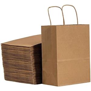 Brown Kraft Paper Bags with Handles Bulk, 5.9"x3.2"x8.3" 100Pcs Paper Gift Bags with Handles Bulk, Paper Shopping Bags, Kraft Bags