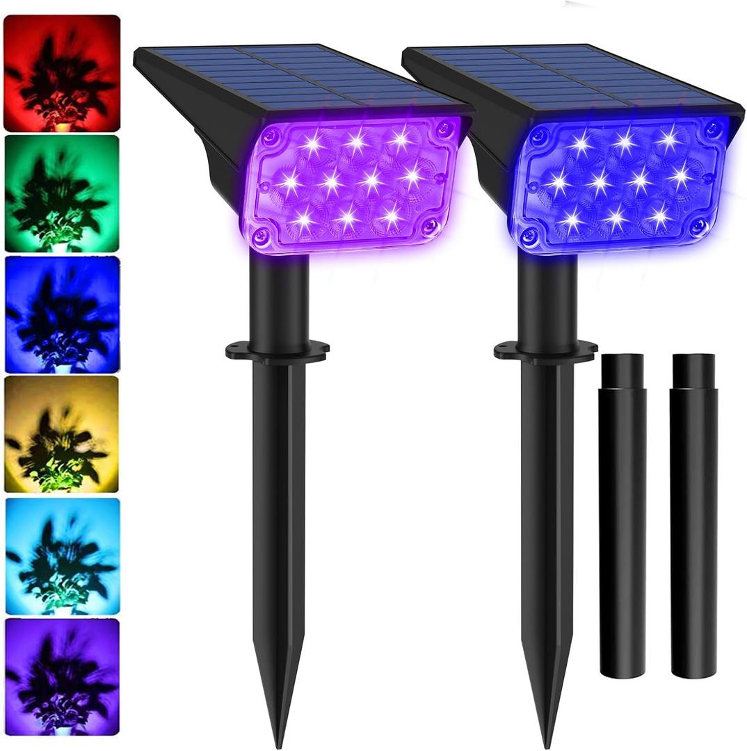 T-SUNUS RGB Solar Landscape Spotlights Christmas Outdoor IP65 Waterproof Color Spot Lights Auto Dusk to Dawn Landscaping Wall Light for Tree Yard Garden Driveway Porch Walkway Pond Halloween 2 Pack