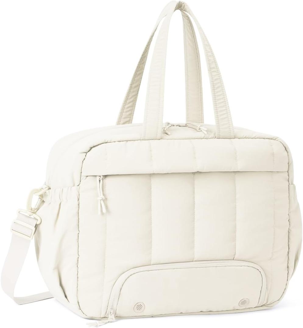 For Spirit Airlines Personal Item Bag 18x14x8 Puffer Travel Duffel Bag with Shoe Compartment Underseat Carry on Luggage Fit 15.6-Inch Laptop Gym Bag for Women Men (Beige)