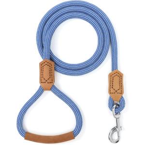 Mile High Life | Premium Leather Dog Leash | Strong Rope Leash | Leather Handle | Zinc Alloy Strong Clasp | Small Medium Large Dogs | 4/5/6 Feet(Blue White, 60 Inch (Pack of 1))
