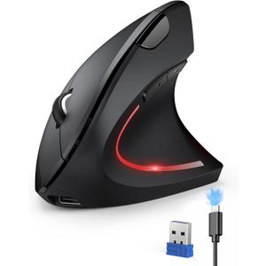 TECKNET Rechargeable Wireless Ergonomic Mouse,2.4GHz USB Vertical Mouse with Silent Click,4800 DPI Mouse with 6 Adjustable DPI,6-Button Computer Mouse for Laptop, PC, MacBook (No Batteries Needed) (Black)