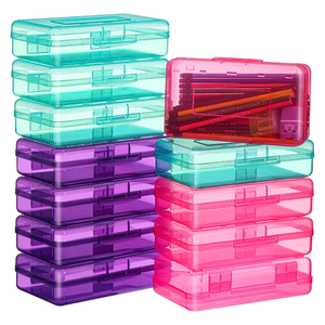Fainne 24 Pack Clear Plastic Pencil Box, Green, Purple, Pink