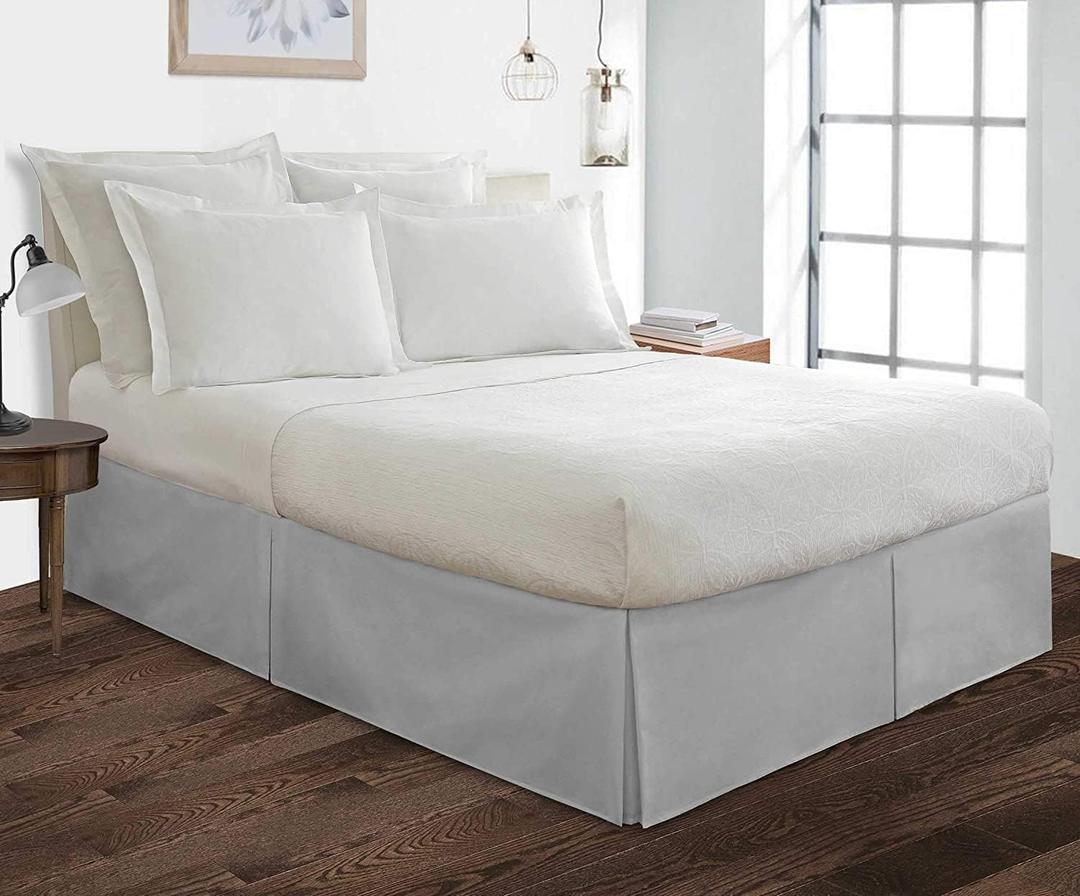 Bed Skirt Queen Size Pleated Style by Comfort Beddings 100% Cotton Blend Fabric, Premium Tailored Fit 1pc Bedskirt Queen Size 12" Drop Length Silver Solid