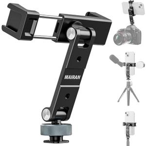 Metal Phone Tripod Mount Cell Phone Stand Holder with 3 Cold Shoes and 1/4" Screw Mounts Aluminum Smartphone Tripod Adapter with 360 Rotation 180 Tilt Angle for Desktop Tripod Video Live Streaming