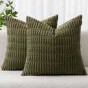 MIULEE Pack of 2 Spring Corduroy Decorative Throw Pillow Covers 18x18 Inch Soft Boho Striped Pillow Covers Modern Farmhouse Home Decor for Summer Sofa Living Room Couch Bed Olive Green