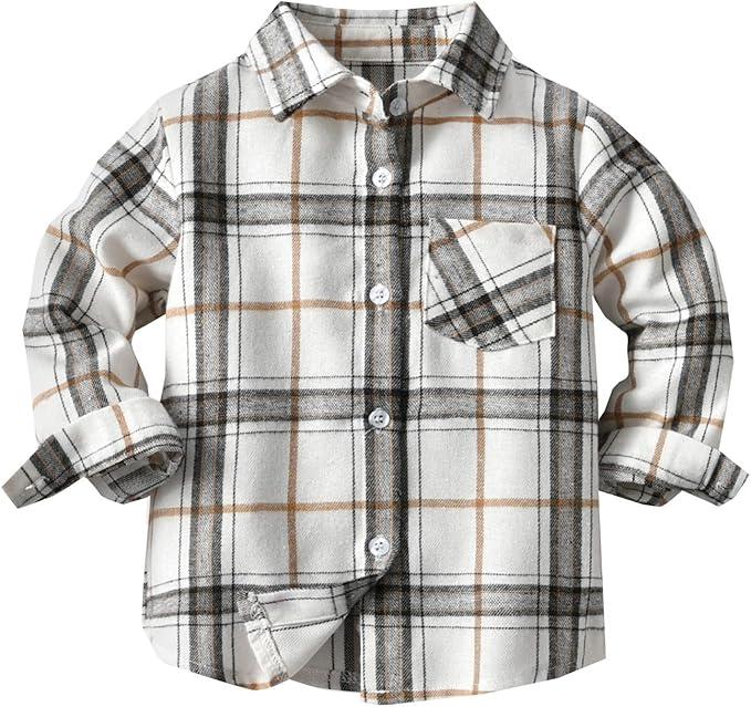 Toddler 1 Pack Baby Boys and Girls Plaid Shirts Jacket Long Sleeve Lapel Button Down Top Outwear Clothes, Size 2T