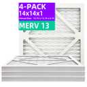 14x14x1 MERV 13 (4-Pack) Pleated Air Filter (Actual Size: 13.75" x 13.75" x 0.75") MPR 1900 & FPR 10, Furnace Air Filters