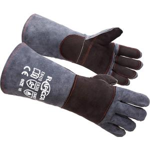 RAPICCA Animal Handling Gloves Bite Proof Double Leather Reinforced Padding Dog,Cat Scratch,Bird Handling Falconry Gloves Grabbing Reptile Squirrel Snake Bite 16in Grey-Black (2 Count)