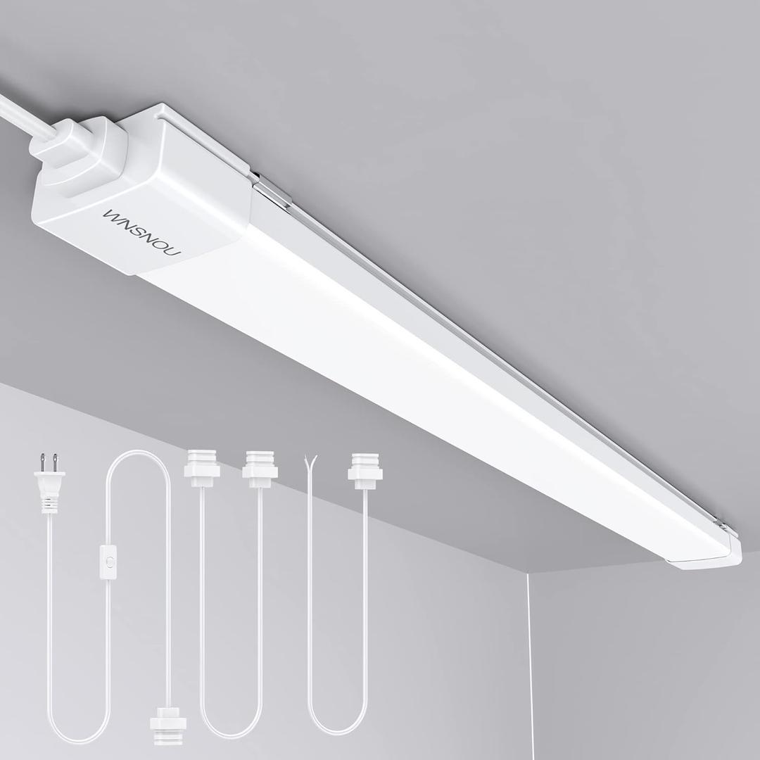 WNSNOU LED Shop Light With Plug, 4FT Waterproof Linkable Tube, 36W Cabinet Lighting 5000K Wired Electric Ceiling With ON/Off Switch, 4000LM Closet Light for Workshop, Room, 4FT-1PCS