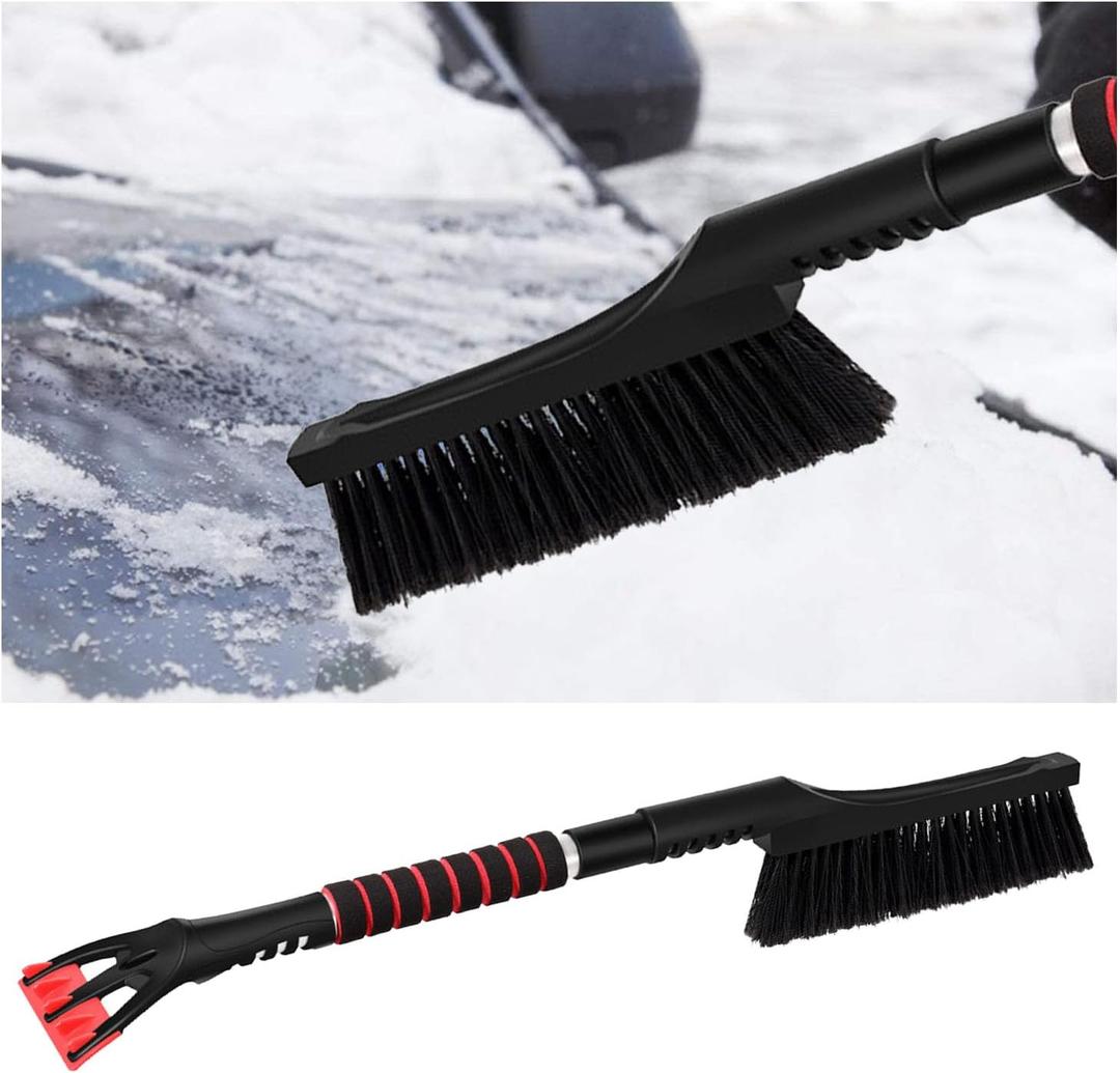 Kewucn 25" Snow Brush with Ice Scraper, Detachable Car Windshield Scraper with Ergonomic Foam Grip to Remove Frost and Snow, Universal Winter Snow Removal Accessories for All Vehicles (Black)