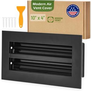 Modern Black AC Vent Cover 10x4 (Duct Opening), Premium Aluminum Linear Slot Diffuser, Decorative HVAC Register for Wall, Ceiling & Floor, Adjustable Airflow