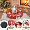 Cat Tunnel Christmas Tree Skirt Cat Tunnel Bed for Indoor Cats Play Donut Tunnel Toys S Shape for Rabbit Ferret (Red)