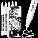ARTISTRO 5 White Paint Pen for Rock Painting, Stone, Ceramic, Glass, Wood, Tire, Fabric, Metal, Canvas. Set of 5 Acrylic Paint White Marker Water-based Extra-fine Tip