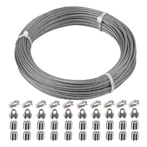 AFences 1/8 Inch Stainless Steel Cable 100FT - 7x7 Strand Aircraft Wire Rope with Loop Sleeve & Thimble - Heavy Duty for Deck Railing, String Light Hanging, Garden, Marine, DIY Projects