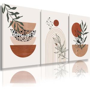 Boho Wall Art PrintsBoho Wall Decor, Mid Century Modern Wall ArtSet of 3 Prints, Abstract Geometric Prints Black Beige Terracotta Minimalist Art, Natural Framed Canvas Prints Artwork For Living Room, 16x24inchx3pcs