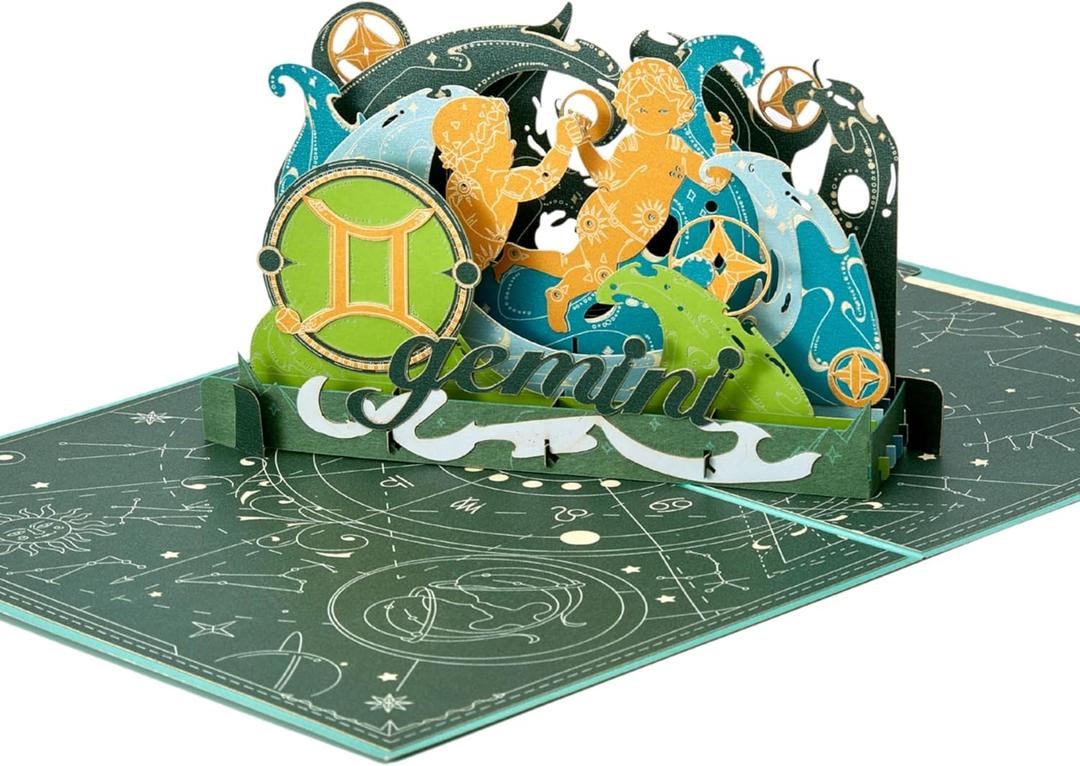 Gemini Pop Up Birthday Card for Women & Men, 3D Zodiac Greeting Card with Pull-Out Note Card & Envelope, Astrology Birthday Gift for Gemini Lovers, Handmade Keepsake Card 6" x 8"