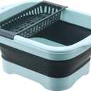 2.77 Gallon (10.5L) Collapsible Dish Basin with Drain Plug, Outdoor Multiuse Foldable Sink Tub, Dishpan, Wash Basin, Portable Kitchen Storage Tray for Camping, RV, Beverage Bucket (Green)