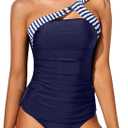 Tempt Me Two Piece Tankini Bathing Suits for Women One Shoulder Swim Top with Bottom Swimsuits S 