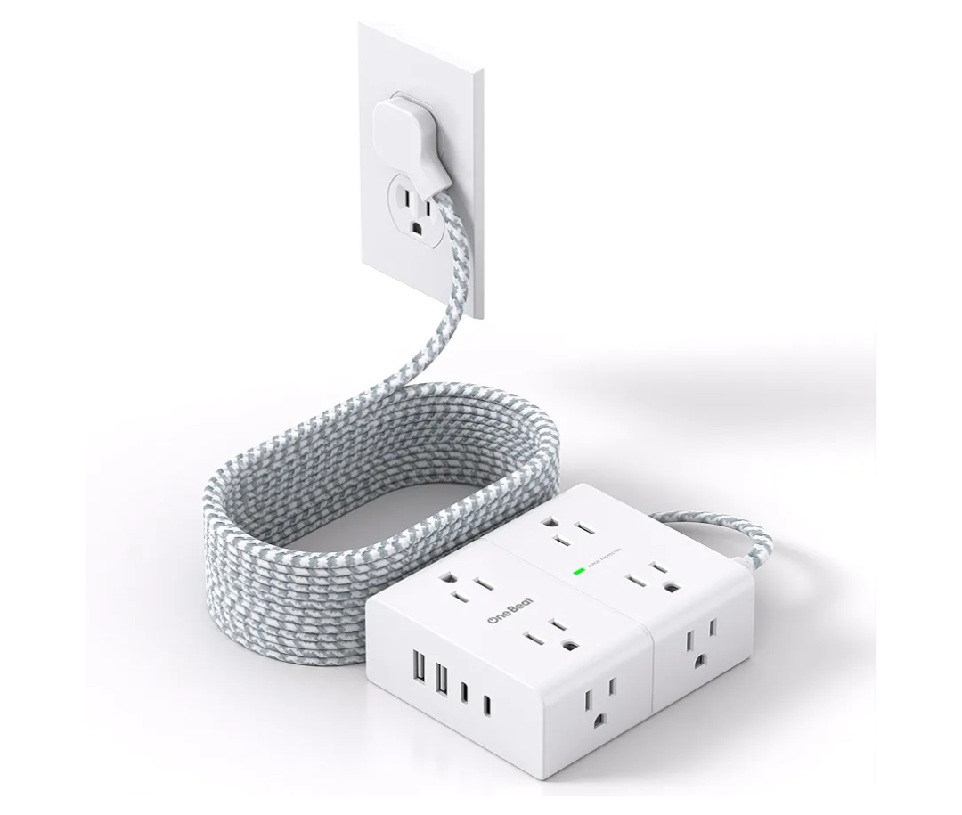 Surge Protector Power Strip 15 Ft Cord, Ultra Thin Flat Extension Cord with 8 Outlets 4 USB Ports(2 USB C), Flat Plug Power Strip, 15 Ft Long Braided Power Cord for Home, Office, Dorm Room Essentials
