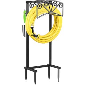 TomCare Garden Hose Holder Upgraded Heavy Duty Metal Water Hose Holder Holds 160 FT Hoses Sturdy Hose Reel with 2 Tool Hooks Freestanding Outdoor Hoses Storage Hanger for Outside Yard Lawn, Black