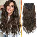 BARSDAR Beach Wavy Brown Clip in Hair Extensions 20 Inch 6PCS Thick Soft Synthetic Hairpieces, Full Head Clip in Hair Extensions for Women Long Voluminous Easy Wear Daily Party - Brown