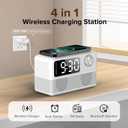 15W Fast Wireless Charger with Bluetooth Speaker and Alarm Clock Radio,4 in1 Wireless Charging Station for iPhone,Android Phones with FM Radio for Bedroom (7inch, White)