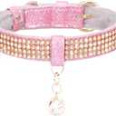 PetsHome Cat Collar, Dog Collar, [Bling Rhinestones] Premium PU Leather with Pendant Adjustable Collars for Big Cat and Small to Medium Dog Small Pink (Small (Pack of 1)