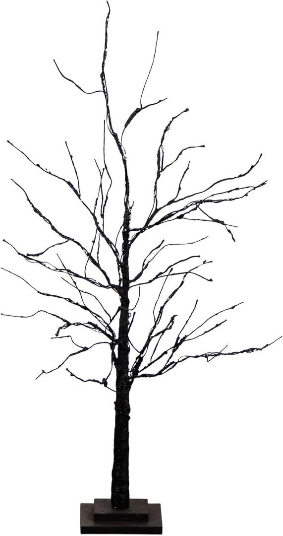 Nearly Natural 3ft Pre-Lit Black Twig Halloween Tree with 80 LED Lights