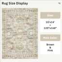 Soalmost 10x14 Area Rugs for Living Room, Non Slip Machine Washable Vintage Rugs, Low Pile Lightweight Large Rug for Bedroom, Dining Room, Home Office Brown Pink