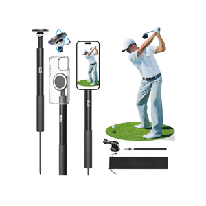 Golf Monopod Stick, Golf Swing Phone Holder, 46" Magnetic Aluminum Alloy Selfie Stick w/Spike Stake Mount, Compatible w/iPhone Camera Magsafe, Adjustable Heigh Tripod, Golf Training Aid