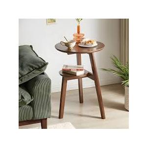 Cttasty Side Table, 2-Tier Round End Tables Living Room, Mid Century Modern Side Table, Round Nightstand, Oak Accent Table, Small Round Coffee Table, 16.54" Dia.x 23.62" H(Walnut)