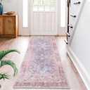 Hallway Runner Rug, 2x8 Vintage Pink Area Rug, Honeycomb Non Slip Kitchen Runner Rugs, Washable Soft Faux Wool Rug for Hallways Entryway Kitchen Laundry Bedroom