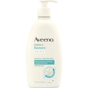 Aveeno Calm + Restore Daily Body Wash for Sensitive, Delicate Skin, Gentle Cleanser with Oat, Aloe & ProVitamin B5 Soothes & Leaves Skin Feeling Nourished, Fragrance Free, 18 fl. oz