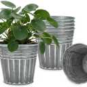 vensovo 5 Inch Galvanized Bucket Planter - 6 Pack Metal Flower Pots with Drainage Holes & Plugs, Rustic Silver Tin Pots for Indoor Herbs, Outdoor Succulents, Farmhouse Home Garden Decor